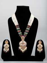 White  Meena Pendant Set with Pink & Green Onyx Beads