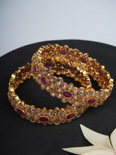 Luxe Polki & Ruby Blossom Adjustable Kada (Gold Polish)