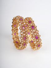 Luxe Polki & Ruby Blossom Adjustable Kada (Gold Polish)