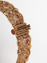 Luxe Brass Ruby & Kundan Floral Adjustable Bangle (Gold Polish)