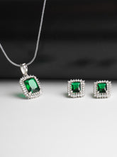 Green Stone With Zircona Chain Pendant Set