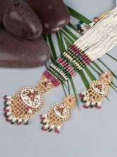 White  Meena Pendant Set with Pink & Green Onyx Beads