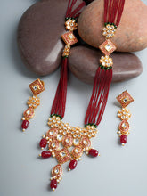 Mahroon Meena & Kundan Beads Set