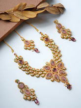 Wine Floral Stone & Kundan Stone Set With Maang Tikka