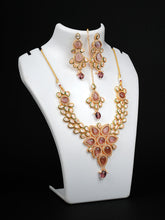 Wine Floral Stone & Kundan Stone Set With Maang Tikka