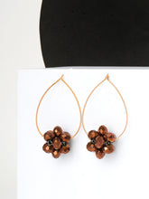 Golden Hoops with Coffee Floral Beads