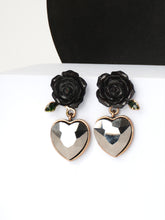 Black Floral With Heart Earring