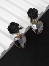 Black Floral With Heart Earring