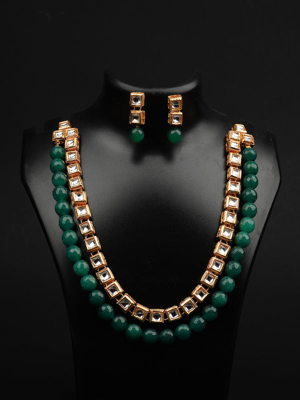 Kundan With Green Beads Duo Necklace