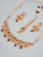 Purplish Pink Stone & Kundan Choker Set With Maang Tikka