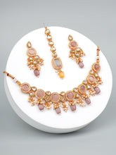 Purplish Pink Stone & Kundan Choker Set With Maang Tikka