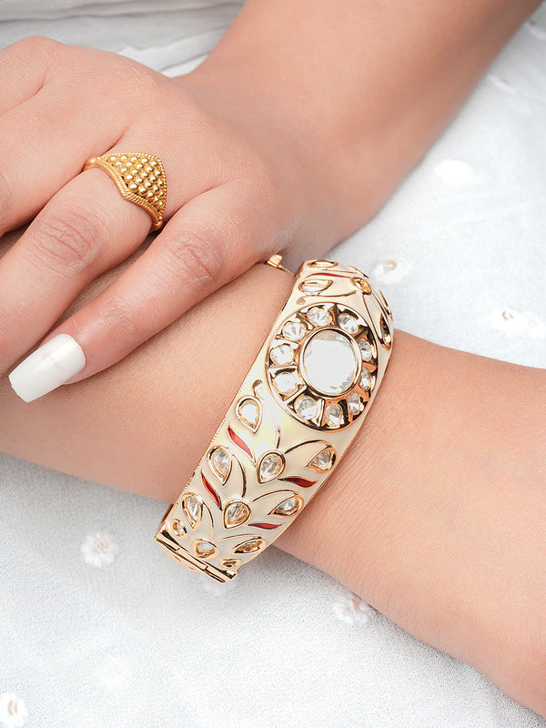 Milky White Meena Jadau Kundan Bracelet