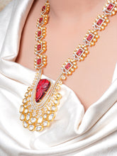 Kundan Zircona Necklace with Red Handcrafted Stone