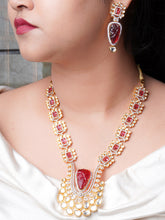 Kundan Zircona Necklace with Red Handcrafted Stone