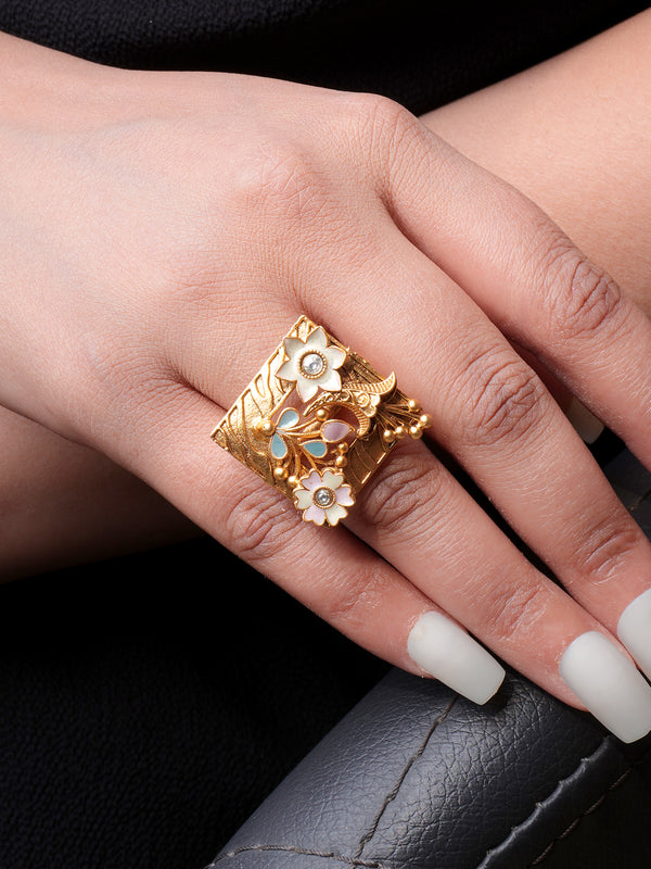 Square Meena Floral Ring