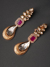 Long Polki Leaf Ruby Zircona Earing