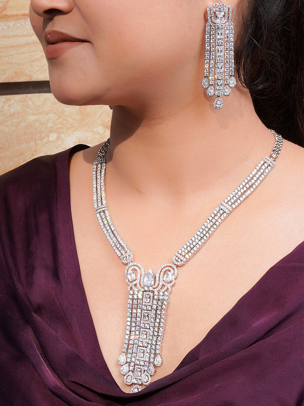 Silver Long Zircona Necklace Set