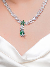 Silver Zircona Necklace Set with Emerald Green Drop