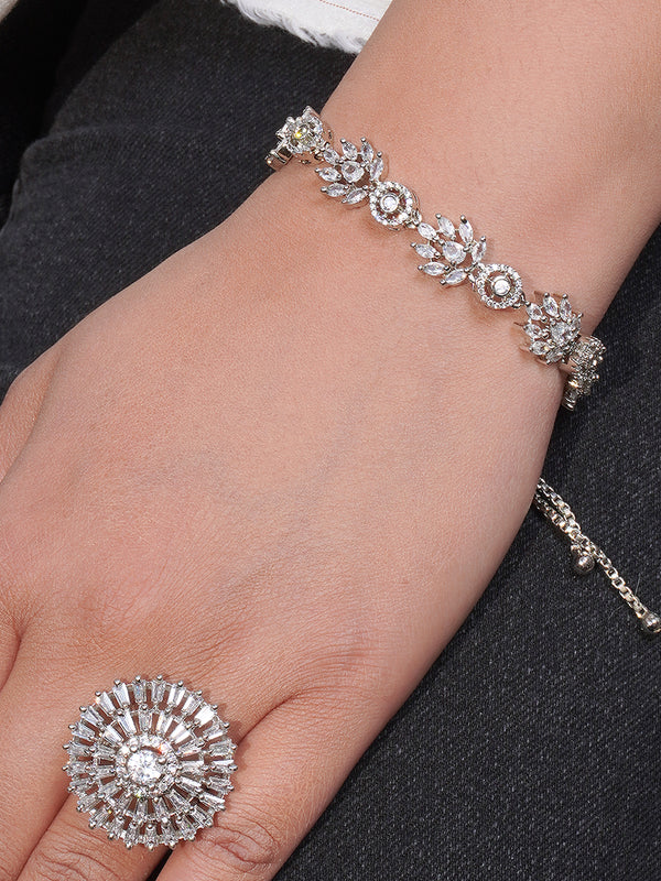 Silver Leaf Zircona Bracelet