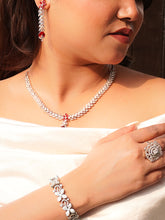 Silver Zircona Necklace Set with Ruby Drop