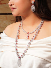 Double Layer Silver ZIrcona Ruby  Necklace Set