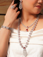 Double Layer Silver ZIrcona Ruby  Necklace Set