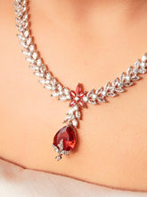 Silver Zircona Necklace Set with Ruby Drop