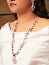 Silver Long Zircona  Ruby Necklace Set