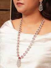 Silver Long Zircona  Ruby Necklace Set