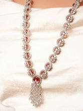 Silver Long Zircona  Ruby Necklace Set