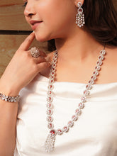 Silver Long Zircona  Ruby Necklace Set