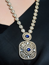 Antique Zircona Necklace With Blue Topaz Stone Square Pendant