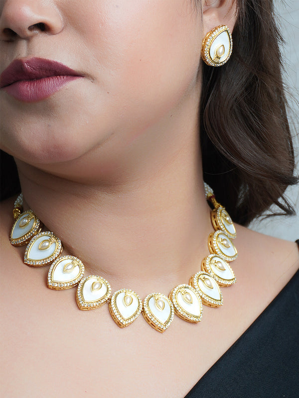 White Acrylic Necklace  With Zircona
