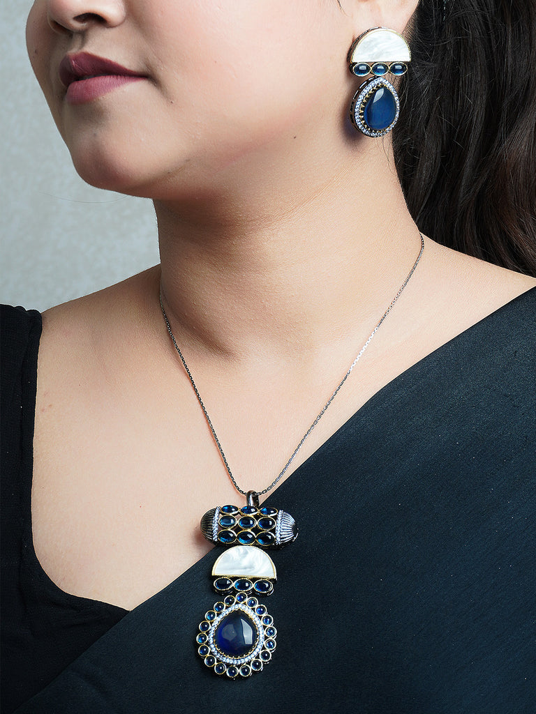 Blue stone pendant sale set with earring