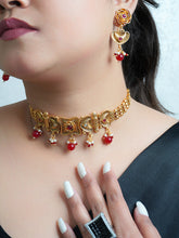 Gold Plated Choker Set With Floral Drop Earings