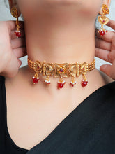 Gold Plated Choker Set With Floral Drop Earings