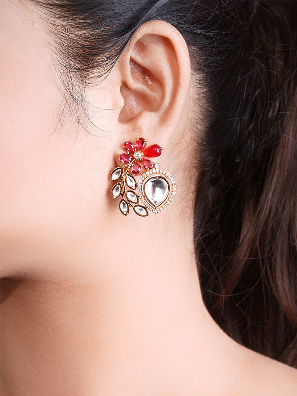 Floral Ruby Kundan Polki Earrings