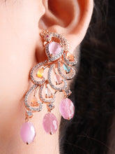 Luxe Graceful Peacock earrings with Pink Drops