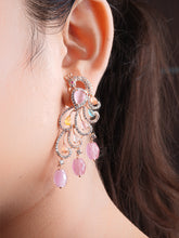 Luxe Graceful Peacock earrings with Pink Drops