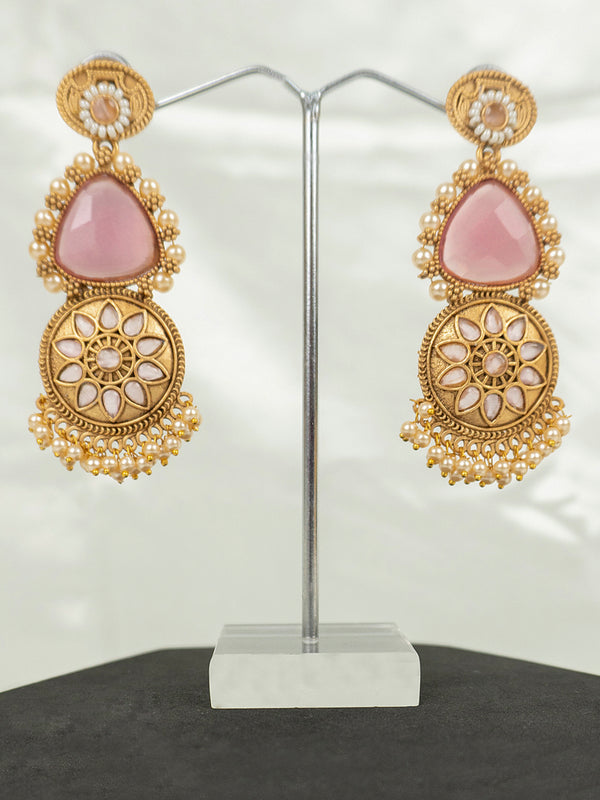 Matt  Gold Double Drop Flowral Earrings