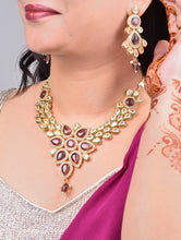 Wine Floral Stone & Kundan Stone Set With Maang Tikka