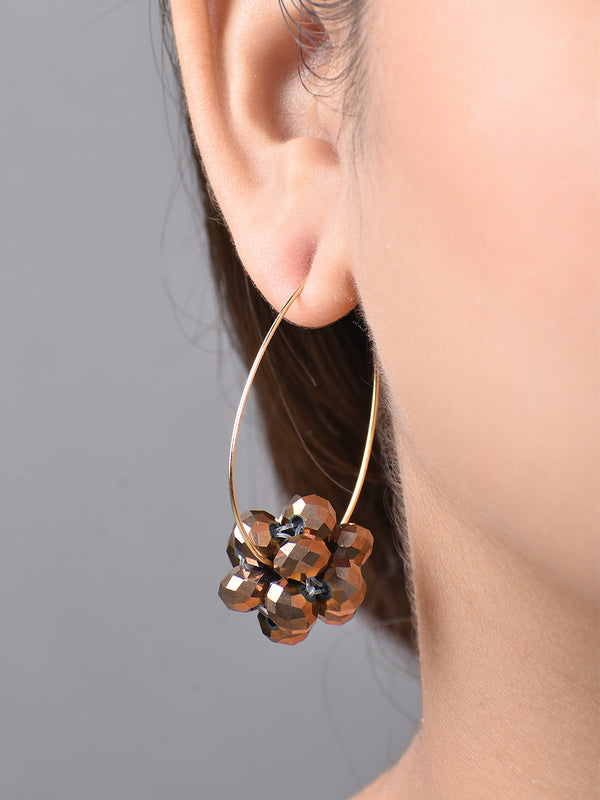 Golden Hoops with Coffee Floral Beads