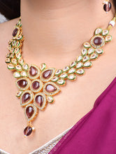 Wine Floral Stone & Kundan Stone Set With Maang Tikka