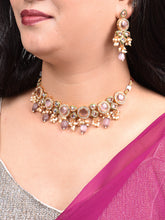 Purplish Pink Stone & Kundan Choker Set With Maang Tikka