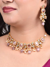 Purplish Pink Stone & Kundan Choker Set With Maang Tikka