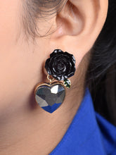 Black Floral With Heart Earring