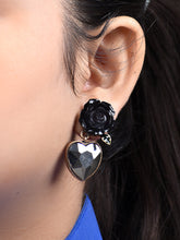 Black Floral With Heart Earring