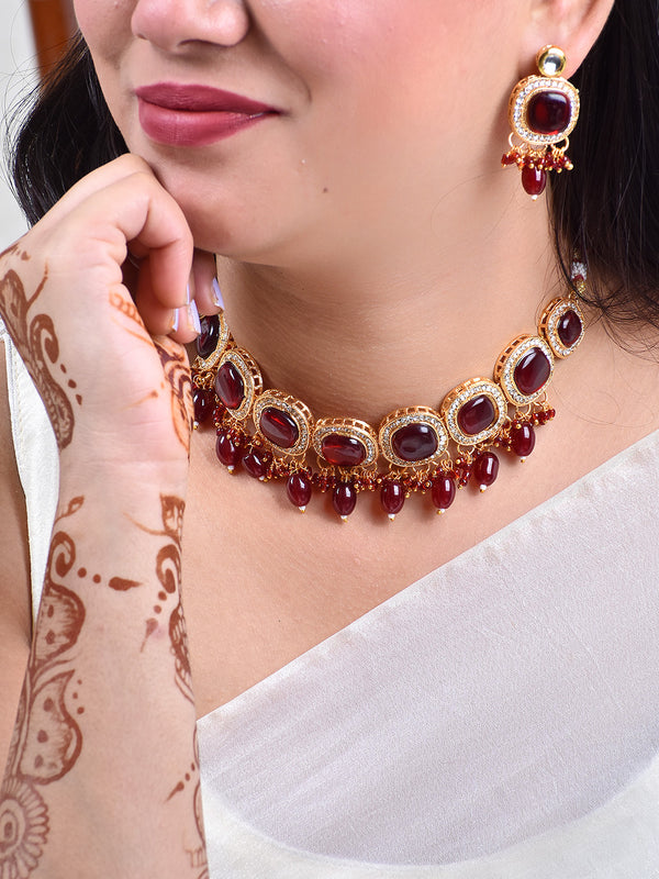 Red Stone With Zircona Choker Set