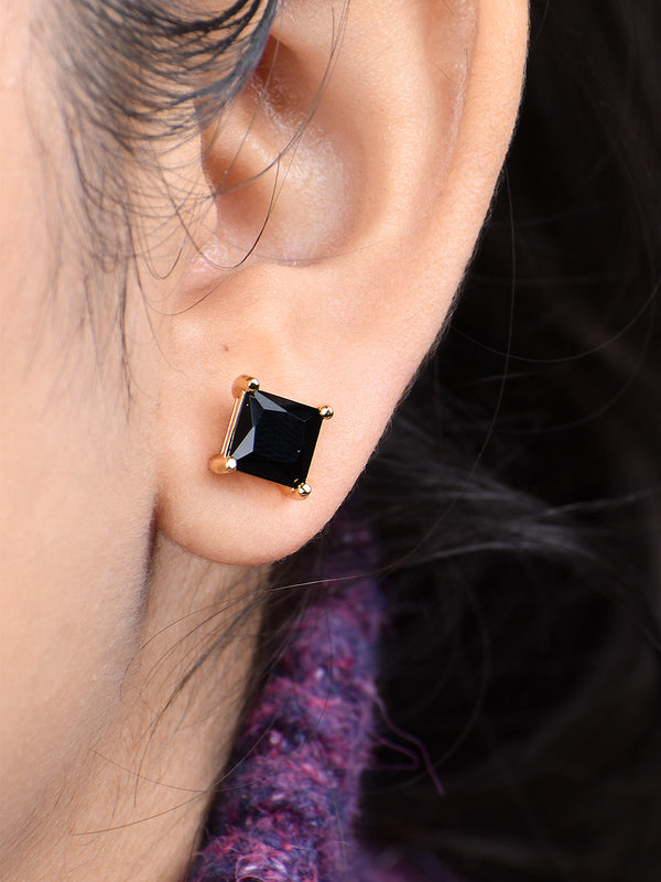 Square Black Stone Studs